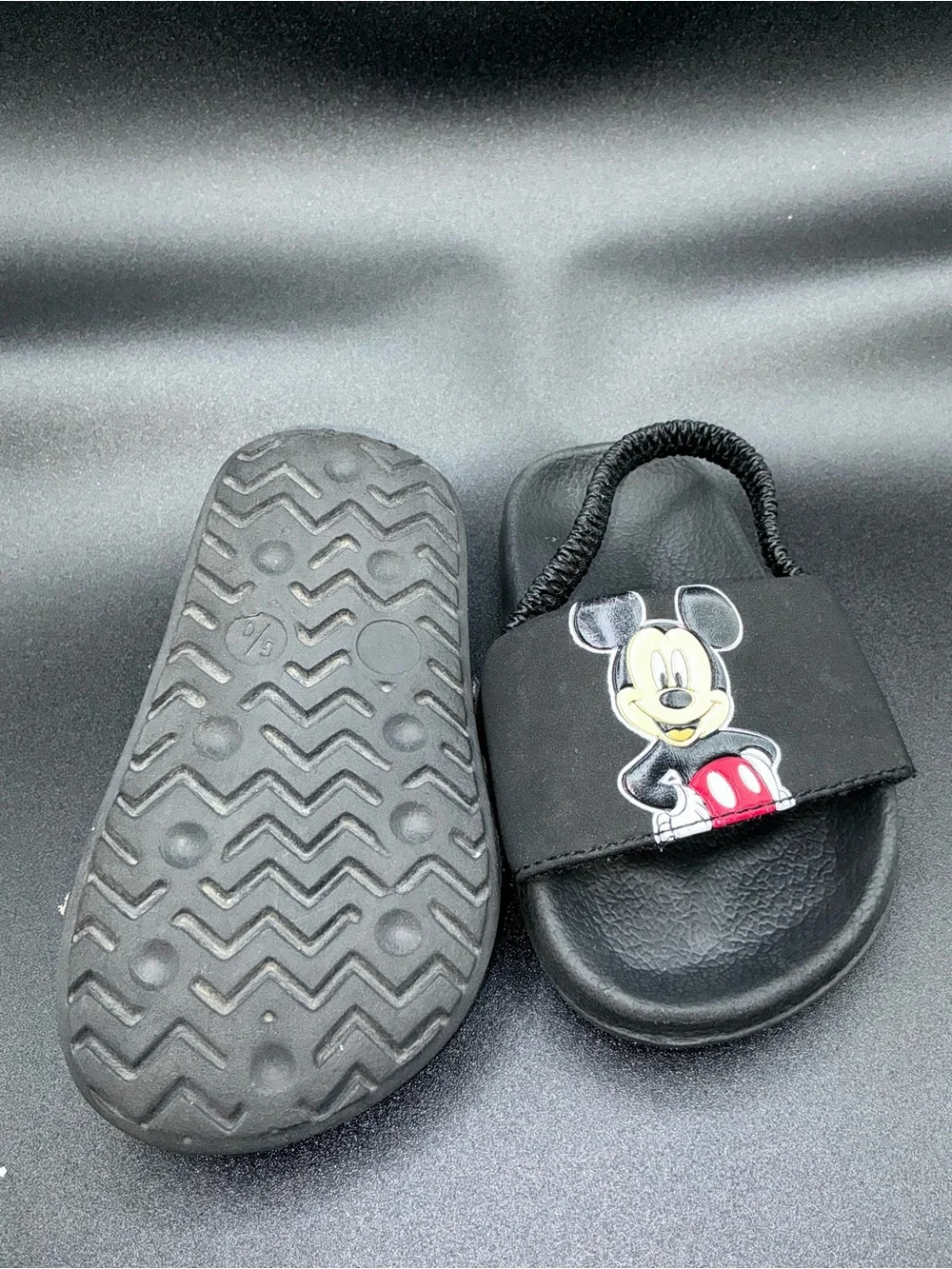Disney Black Mickey Mouse Kids Slide Sandals with Red Accent